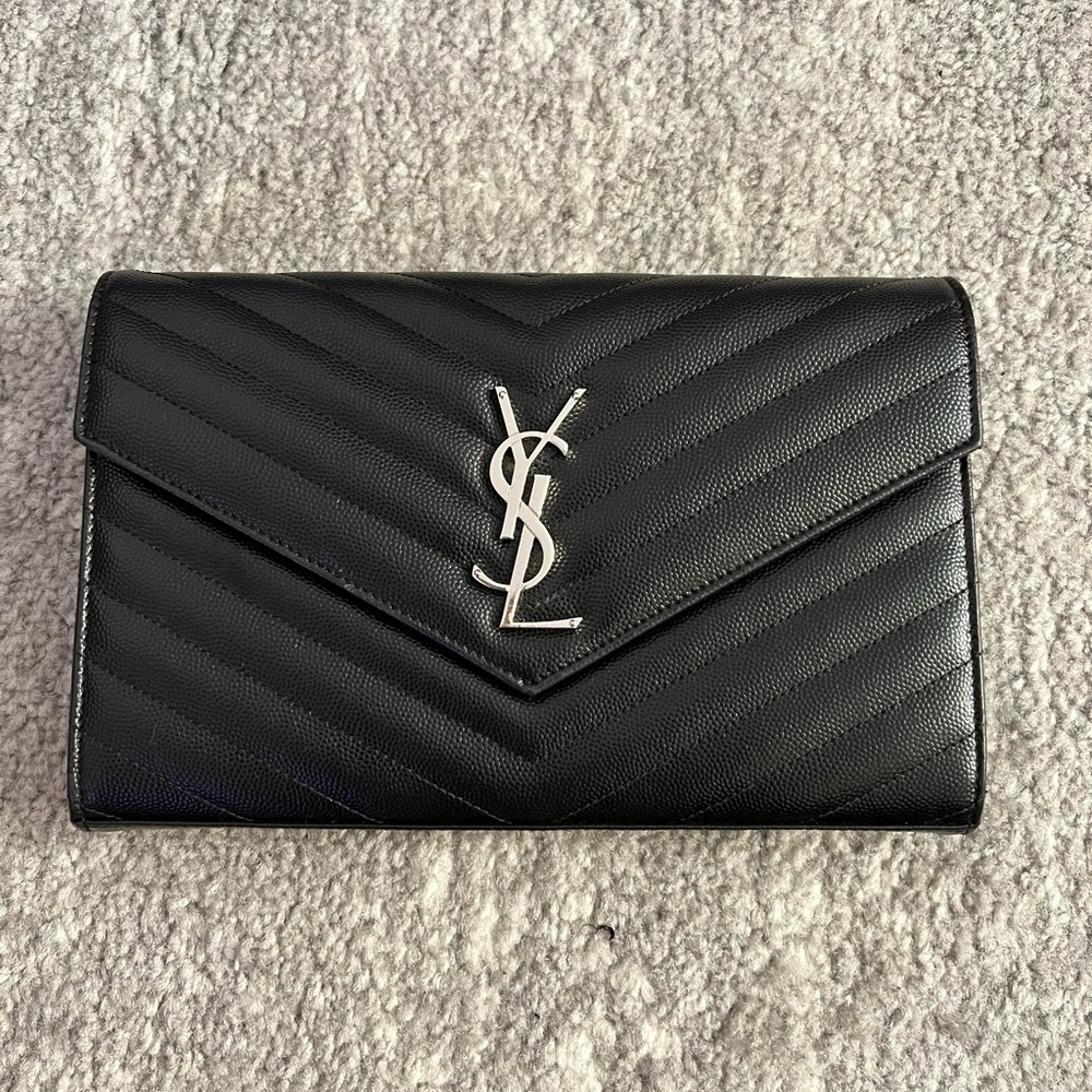 Saint Laurent YSL Grain de Poudre Envelope Wallet on a Chain
